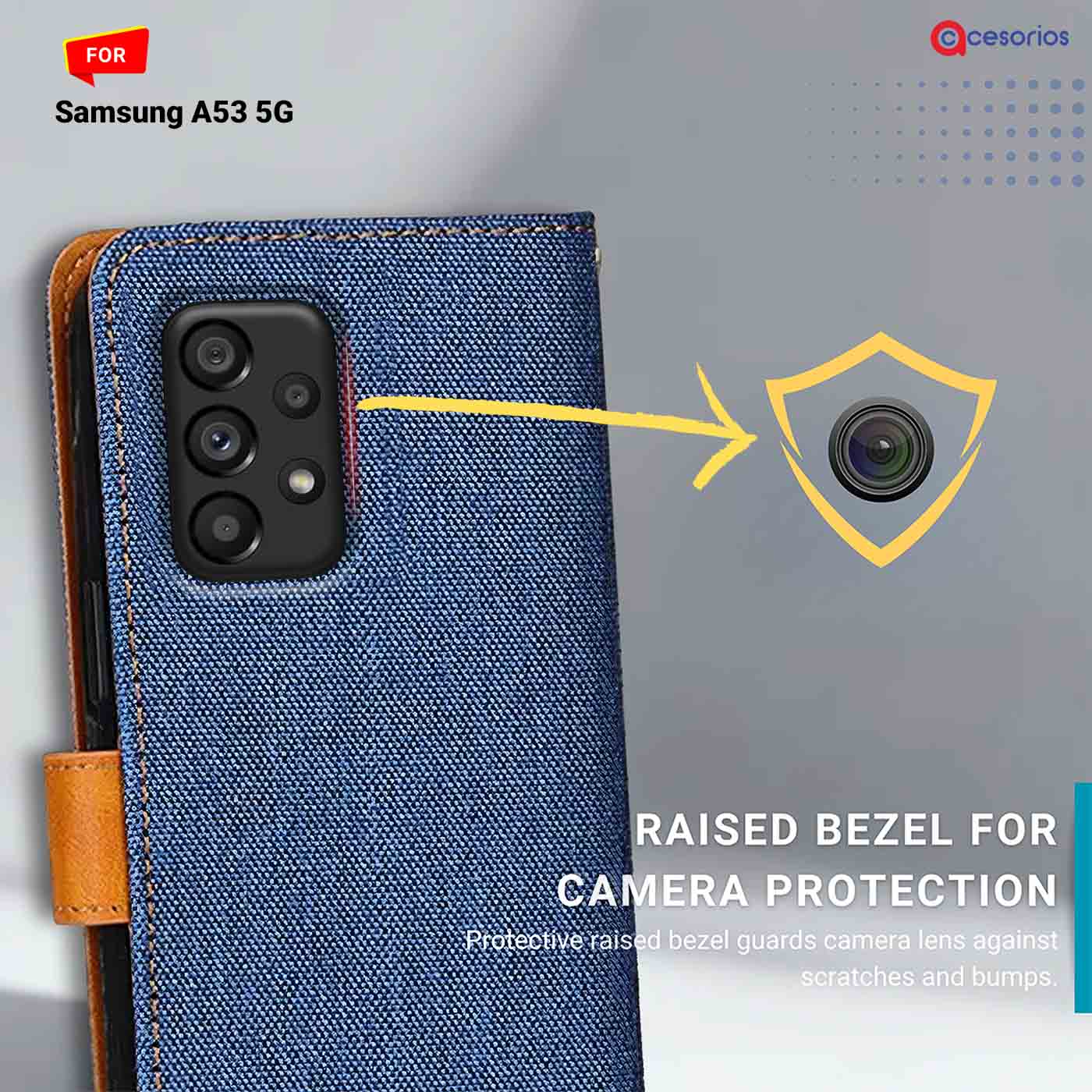 Denim & Leather back panel — Samsung A53 5G in Blue mobile case