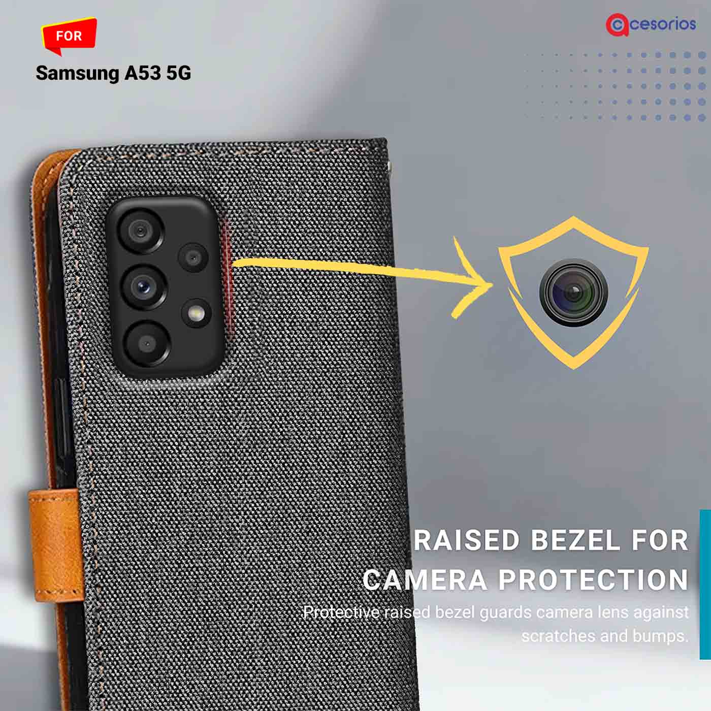 Denim & Leather back panel — Samsung A53 5G in Grey mobile case