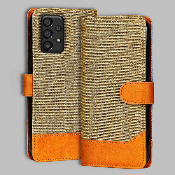 Samsung A53 5G Flip Cover — Denim, Camel Beige after a year of daily use