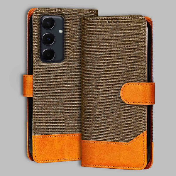 Samsung A55 5G Flip Cover — Denim, Walnut Brown after a year of daily use
