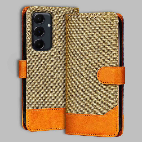 Samsung A55 5G Flip Cover — Denim, Camel Beige after a year of daily use
