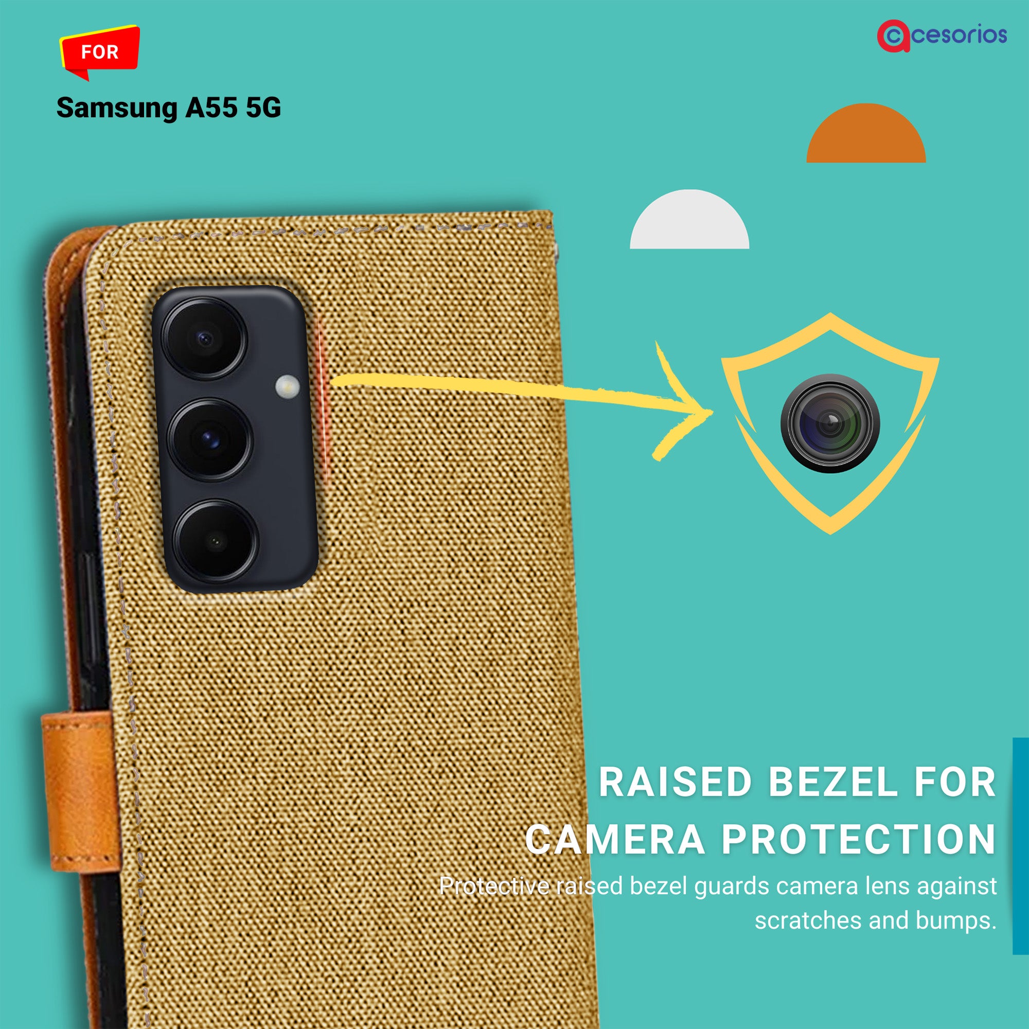 Accesorios Samsung A55 5G denim flip cover – Light Brown – Image 2 #color_light brown