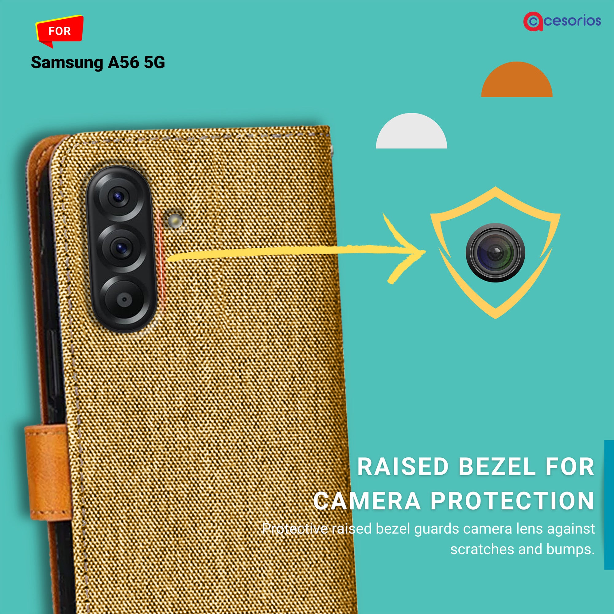 Accesorios Samsung A56 5G denim flip cover – Light Brown – Image 2 #color_light brown