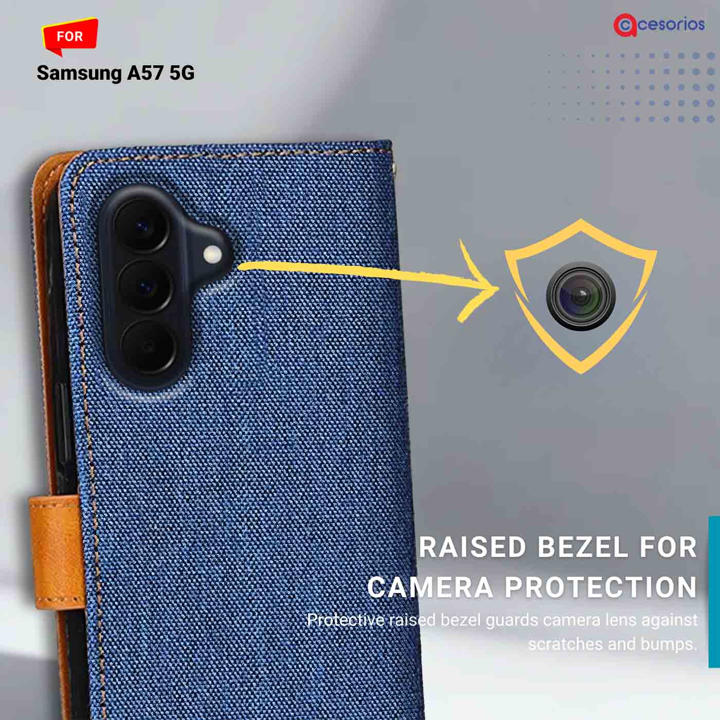 Denim & Leather back panel — Samsung A57 5G in Blue mobile case