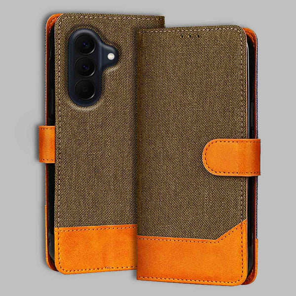 Samsung A57 5G Flip Cover — Denim, Walnut Brown after a year of daily use