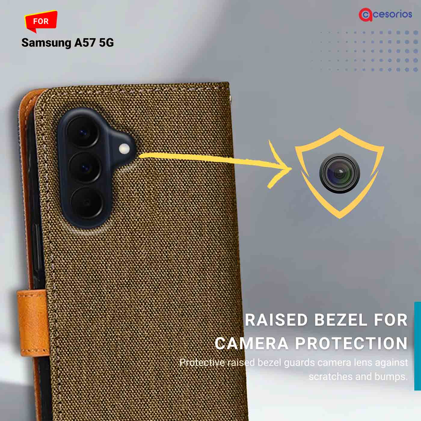 Denim & Leather back panel — Samsung A57 5G in Dark Brown mobile case