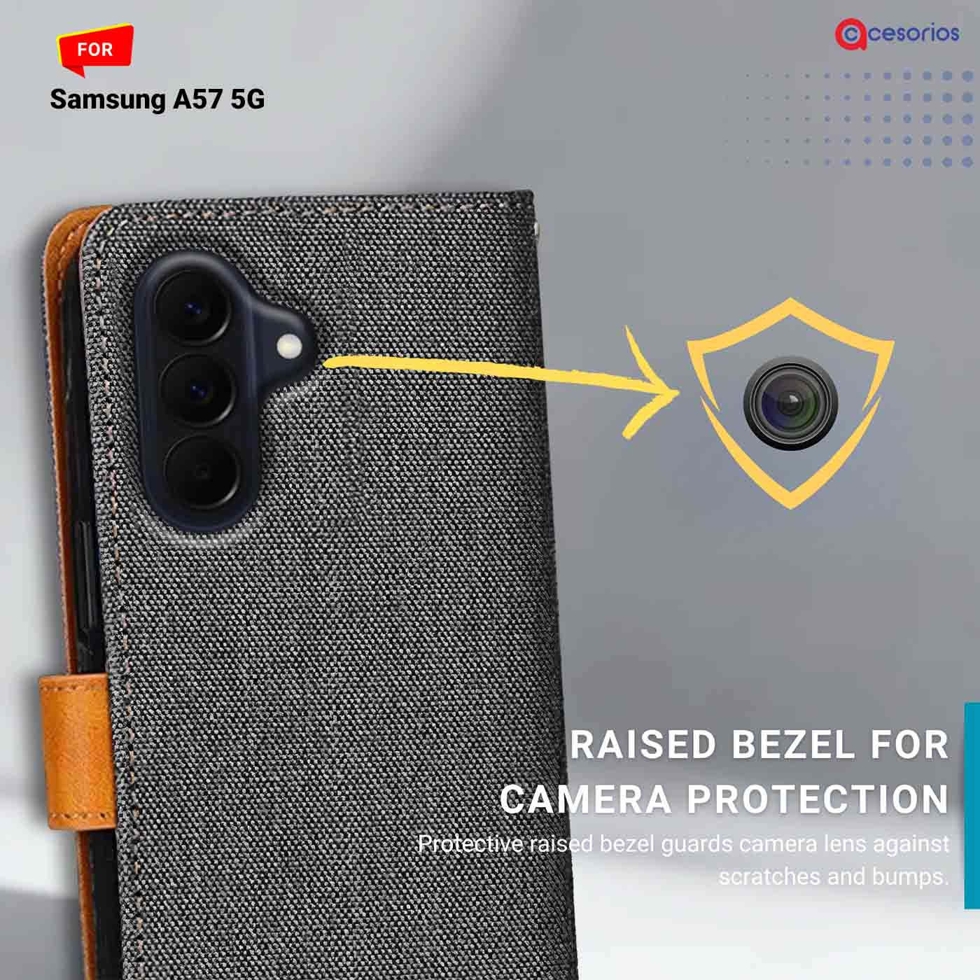 Denim & Leather back panel — Samsung A57 5G in Grey mobile case