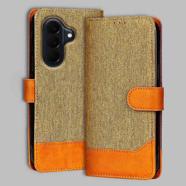 Samsung A57 5G Flip Cover — Denim, Camel Beige after a year of daily use