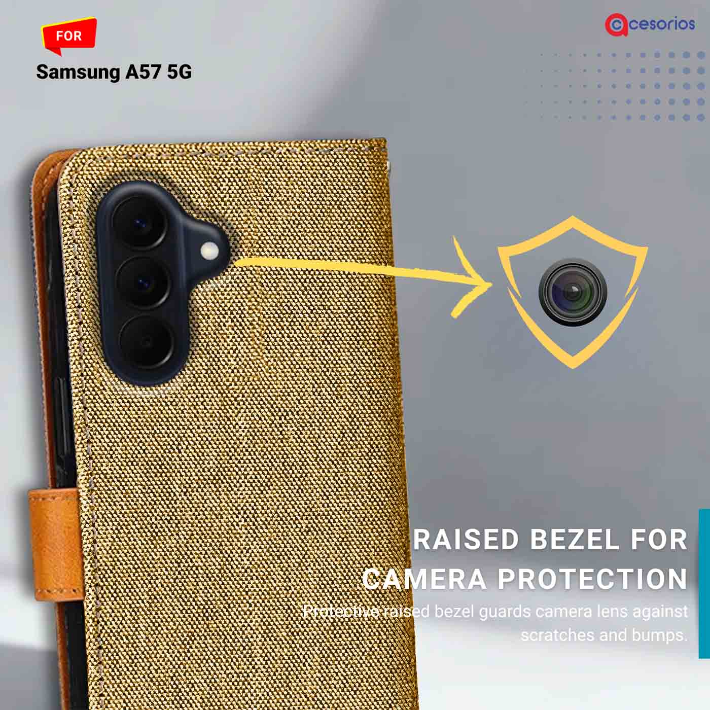 Denim & Leather back panel — Samsung A57 5G in Light Brown mobile case