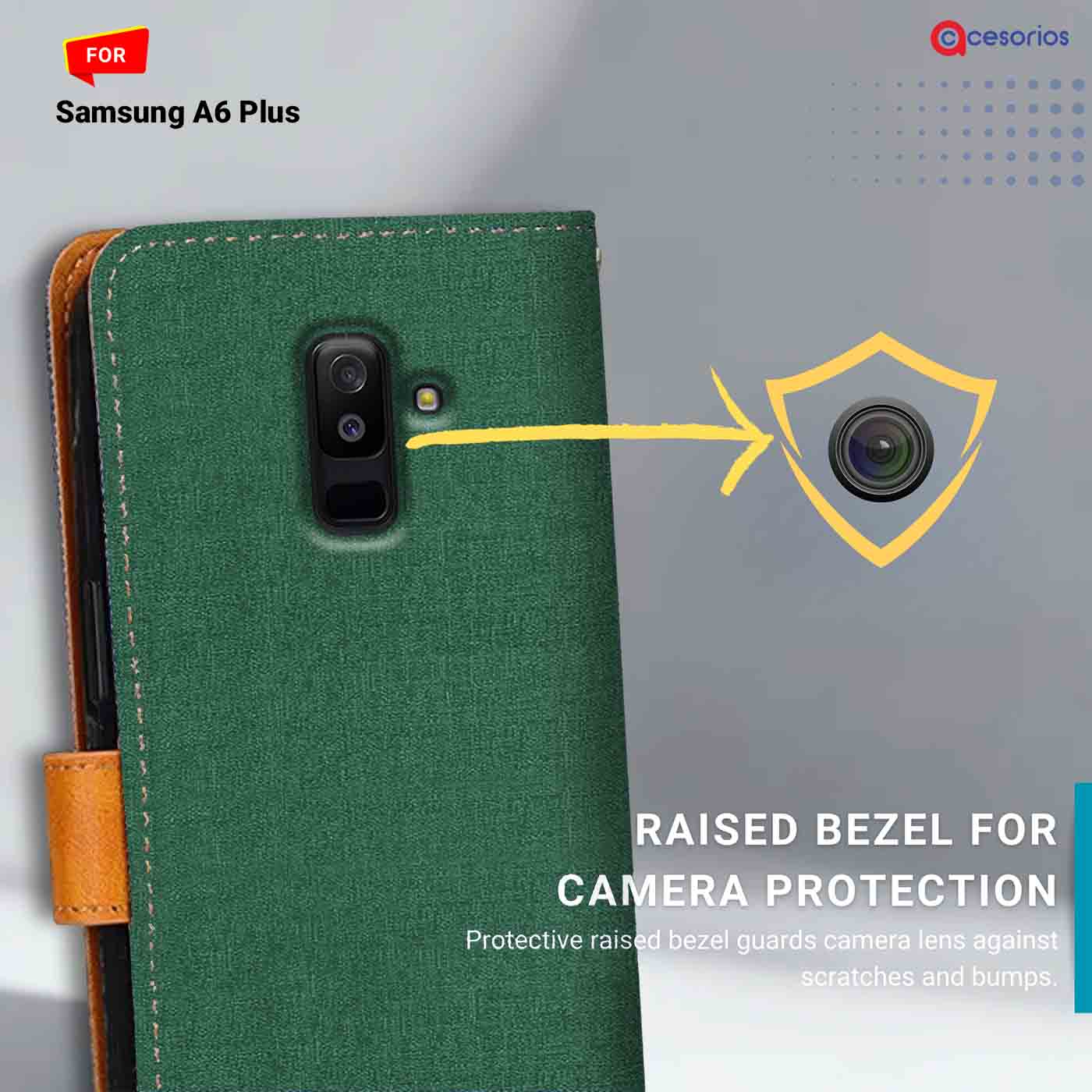 Accesorios Samsung A6 Plus denim flip cover – Green – Image 2 #color_g