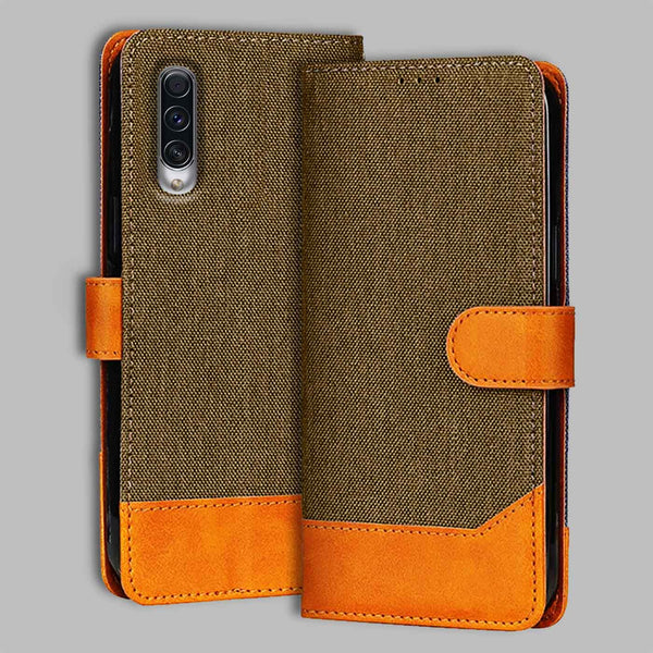 Samsung A70S Flip Cover — Denim, Walnut Brown after a year of daily use