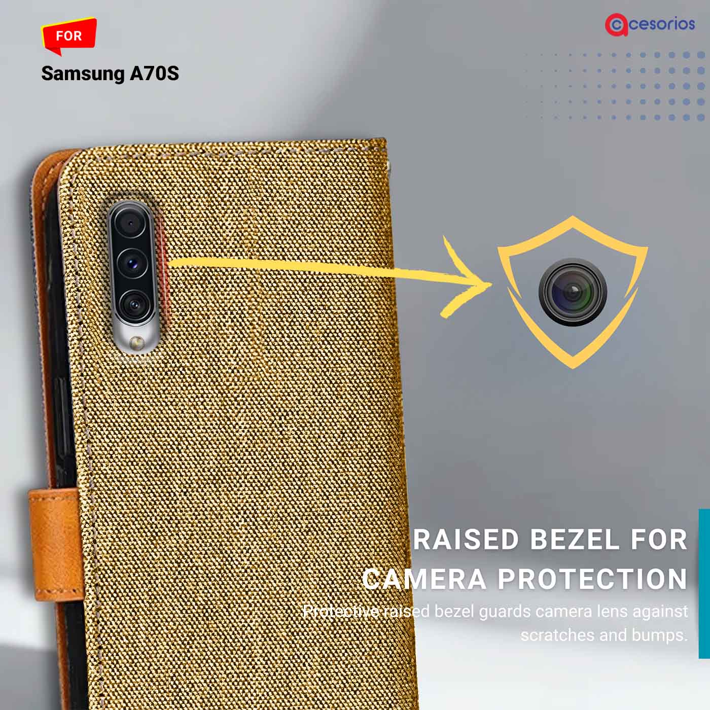 Denim & Leather back panel — Samsung A70S in Light Brown mobile case