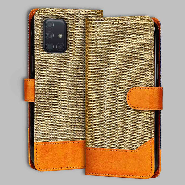 Samsung A71 Flip Cover — Denim, Camel Beige after a year of daily use