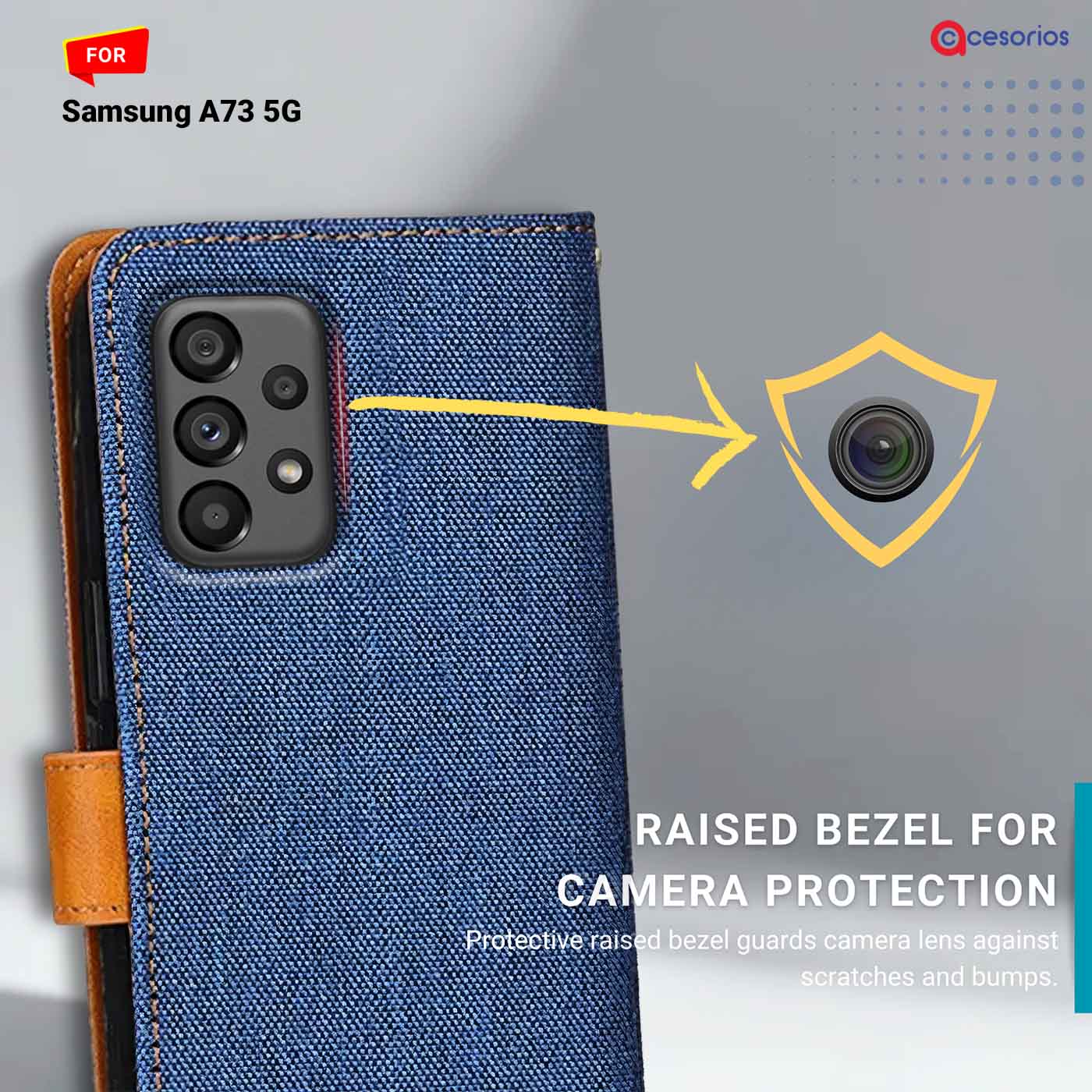 Denim & Leather back panel — Samsung A73 5G in Blue mobile case