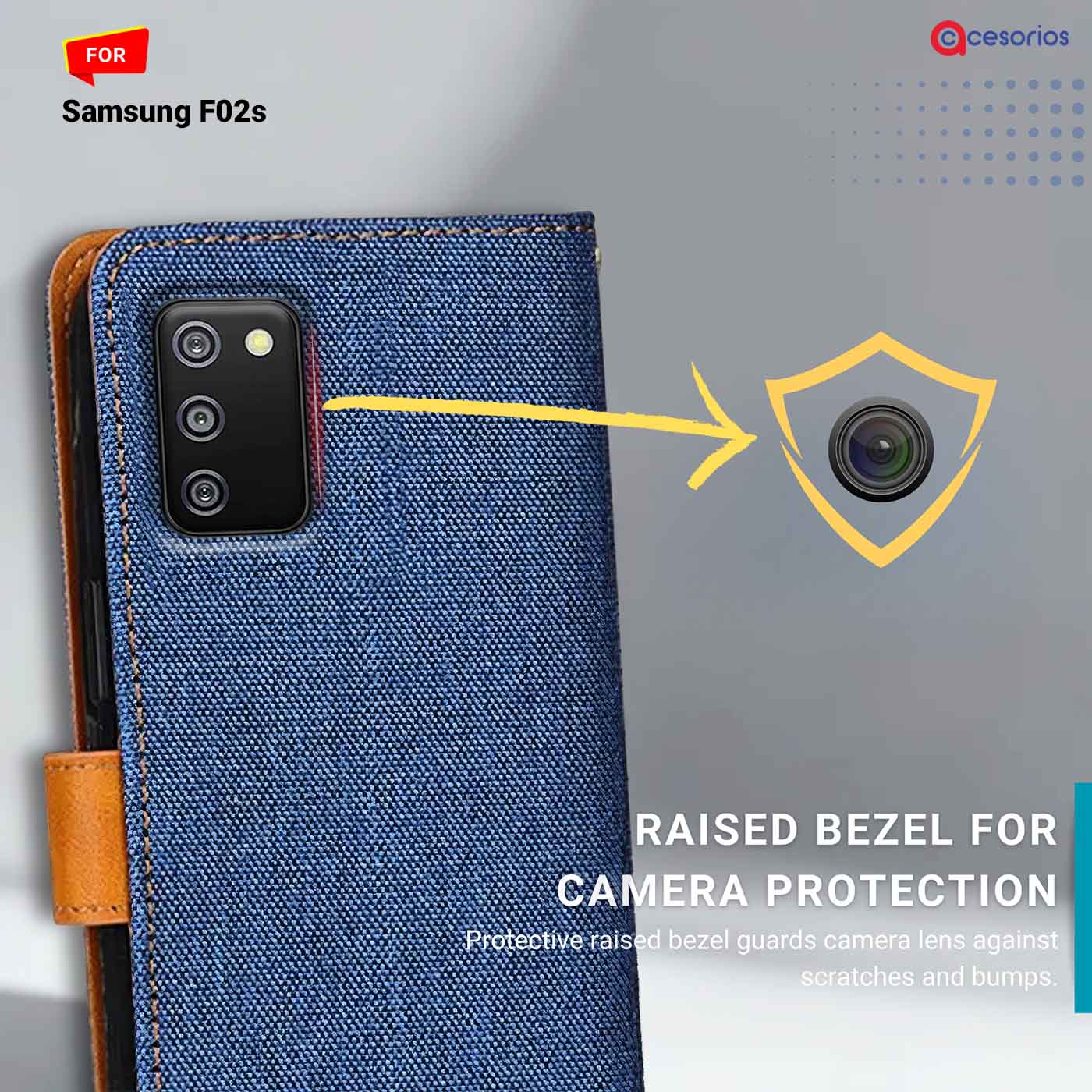 Denim & Leather back panel — Samsung F02S in Blue mobile case