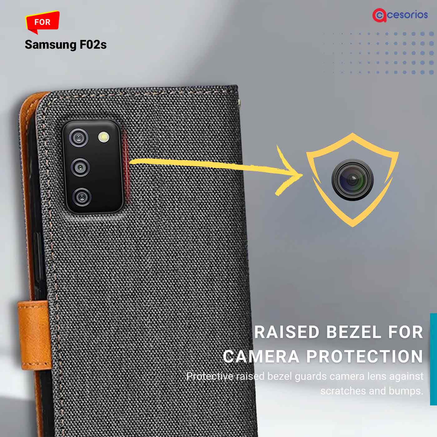 Denim & Leather back panel — Samsung F02S in Grey mobile case