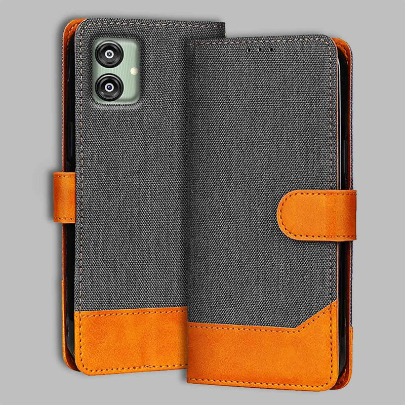 Samsung F04 Flip Cover — Denim, Graphite Grey after a year of daily use