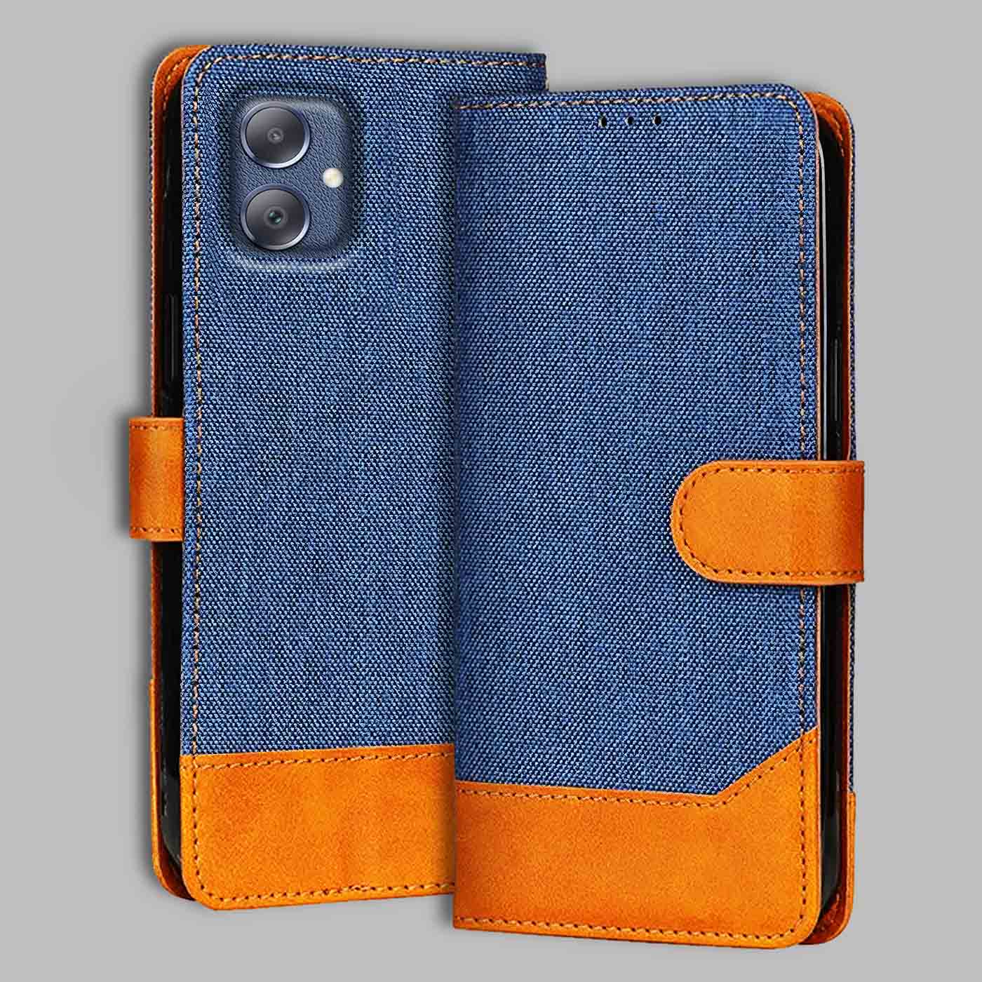 Samsung F05 flip cover in Blue — front view by Accesorios