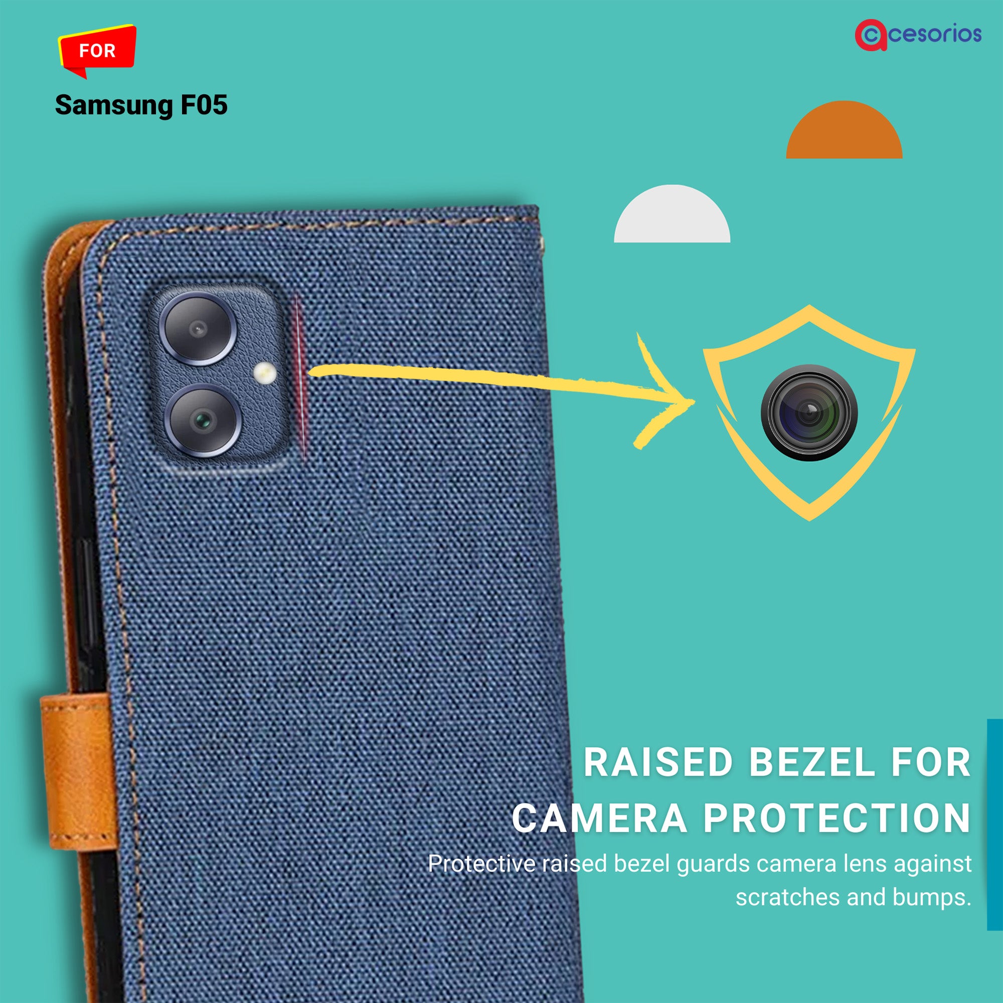 Accesorios Samsung F05 denim flip cover – Blue – Image 2 #color_blue
