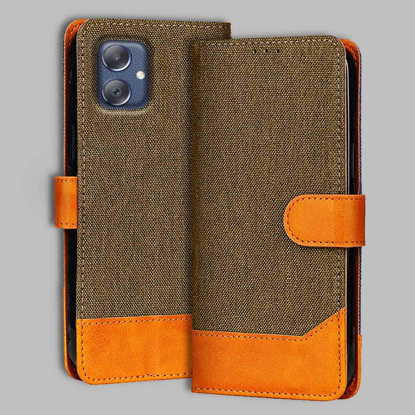 Samsung F05 flip cover in Dark Brown — front view by Accesorios