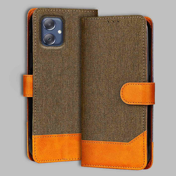 Samsung F05 Flip Cover — Denim, Walnut Brown after a year of daily use