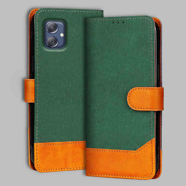 Samsung F05 Flip Cover — Chambray, Forest Green after a year of daily use