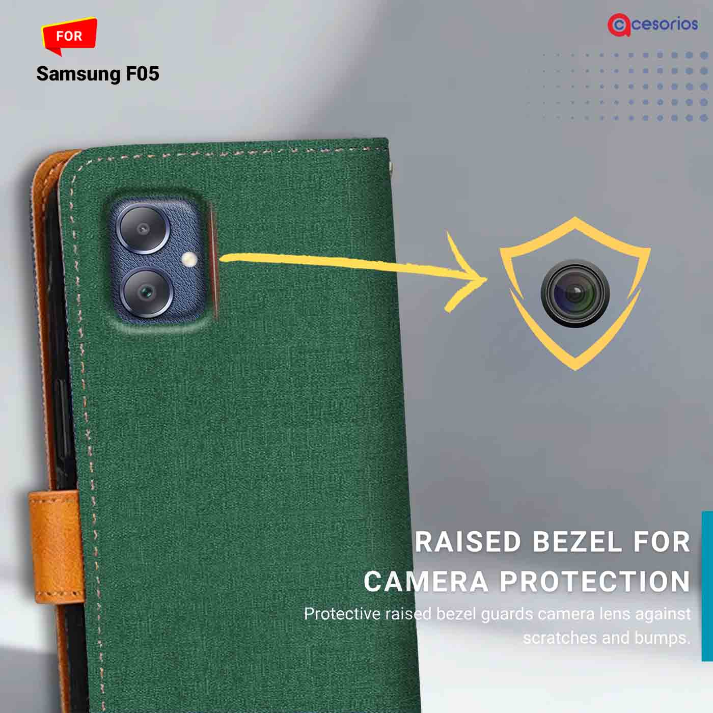 Canvas & Suede back panel — Samsung F05 in Green mobile case