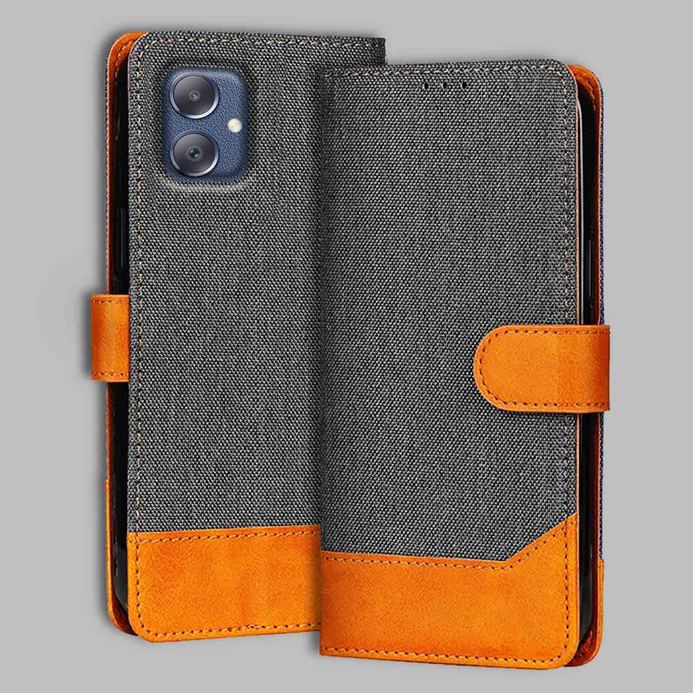 Samsung F05 flip cover in Grey — front view by Accesorios