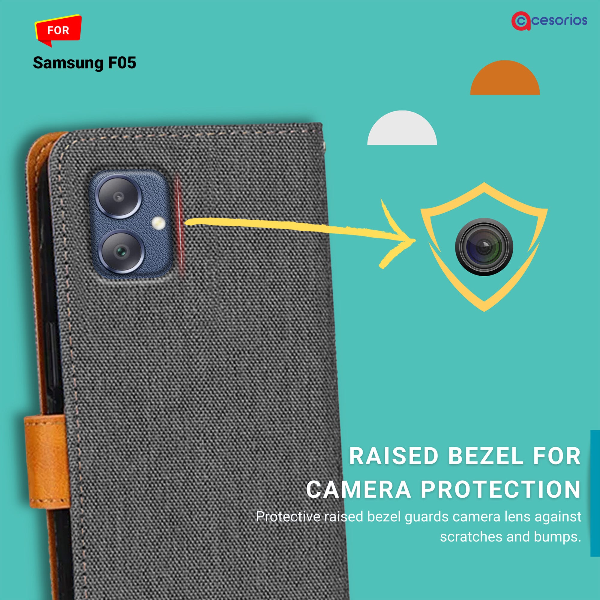 Accesorios Samsung F05 denim flip cover – Grey – Image 2 #color_grey