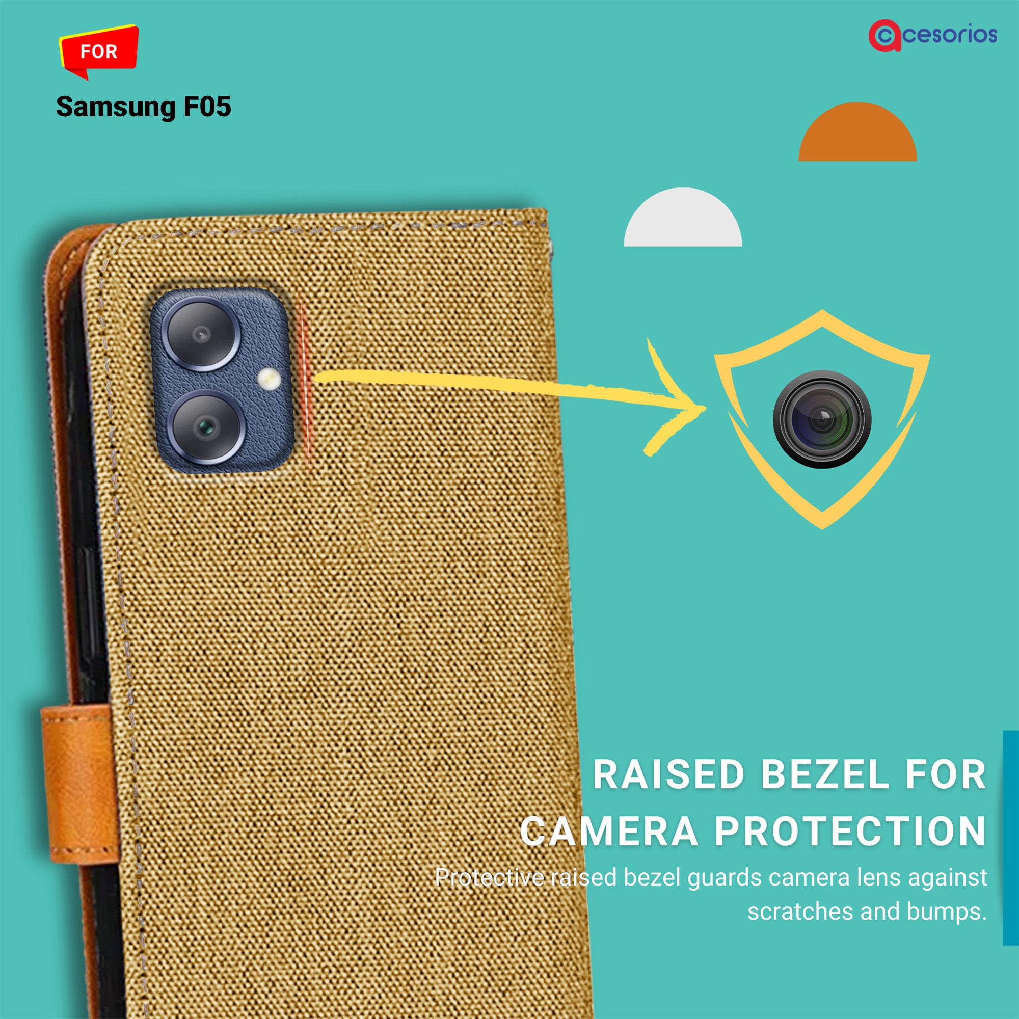 Accesorios Samsung F05 denim flip cover – Light Brown – Image 2 #color_light brown