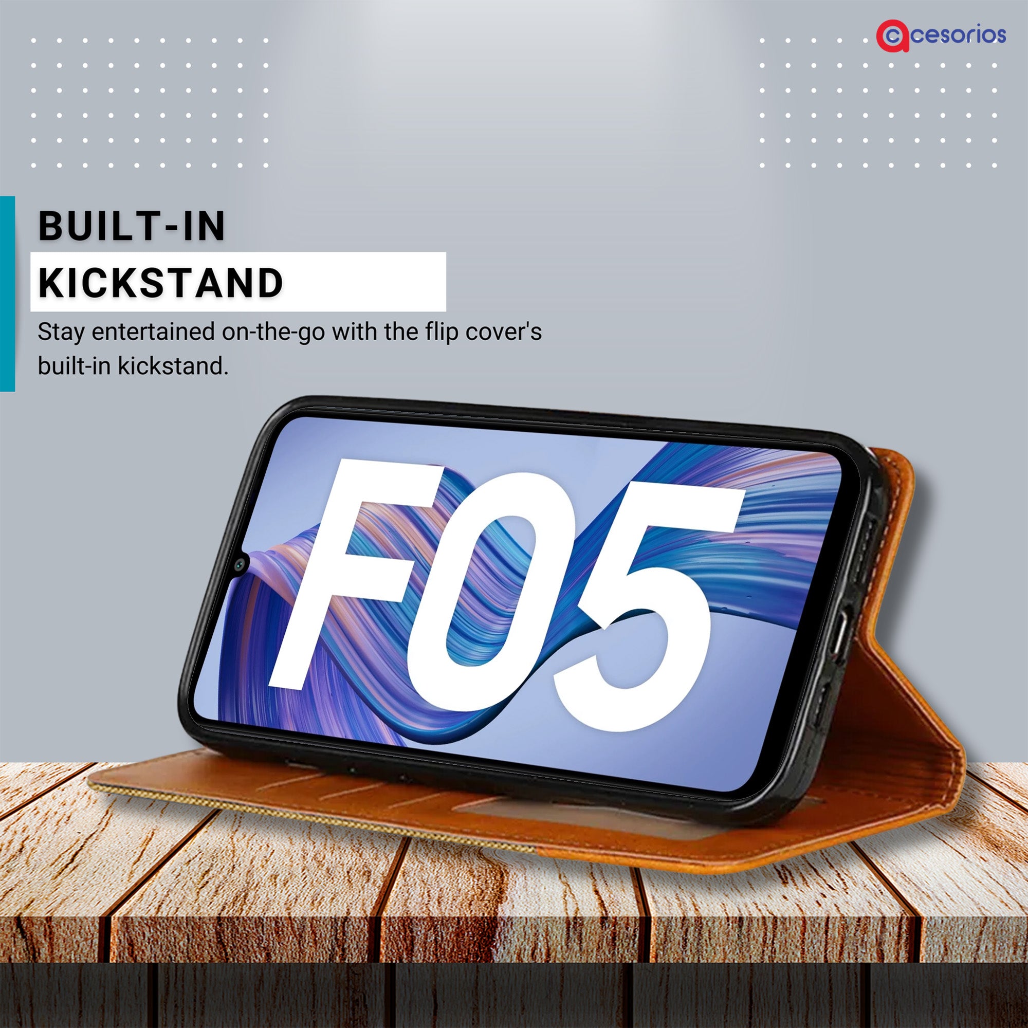 Accesorios Samsung F05 denim flip cover – Light Brown – Image 4 #color_light brown
