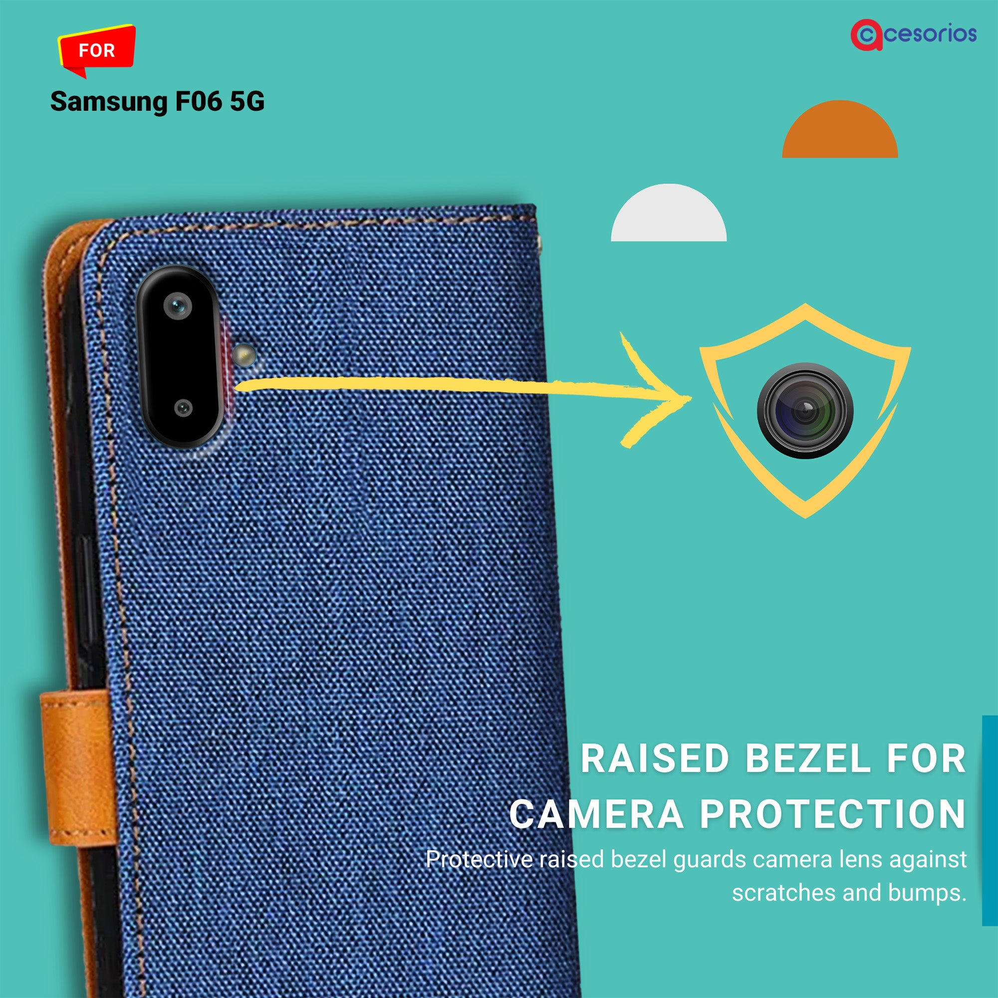 Accesorios Samsung F06 5G denim flip cover – Blue – Image 2 #color_blue