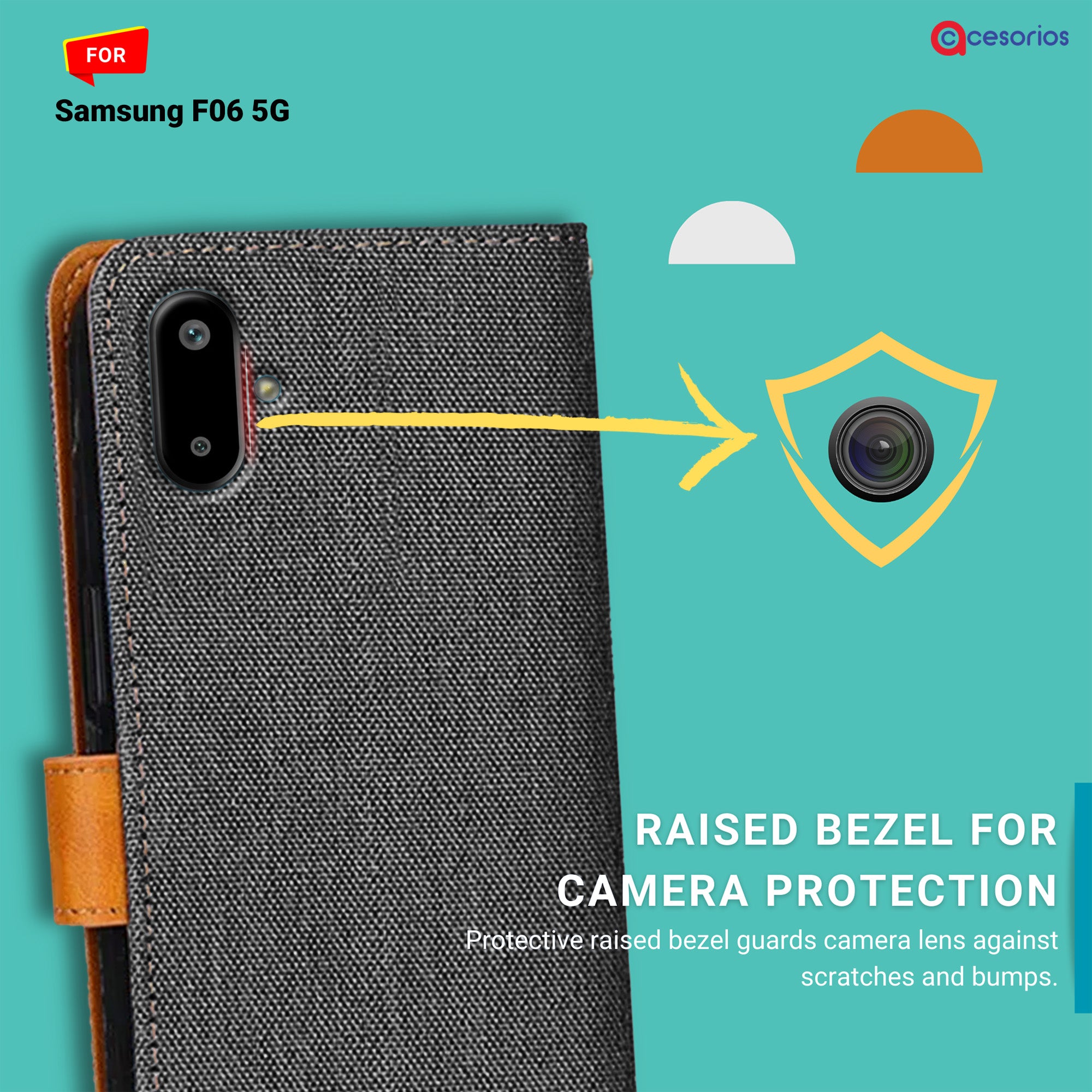 Accesorios Samsung F06 5G denim flip cover – Grey – Image 2 #color_grey