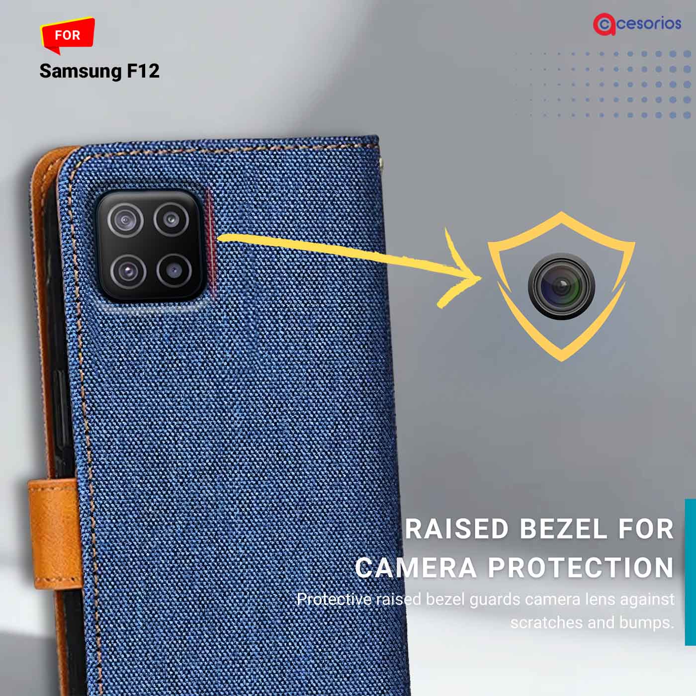 Denim & Leather back panel — Samsung F12 in Blue mobile case