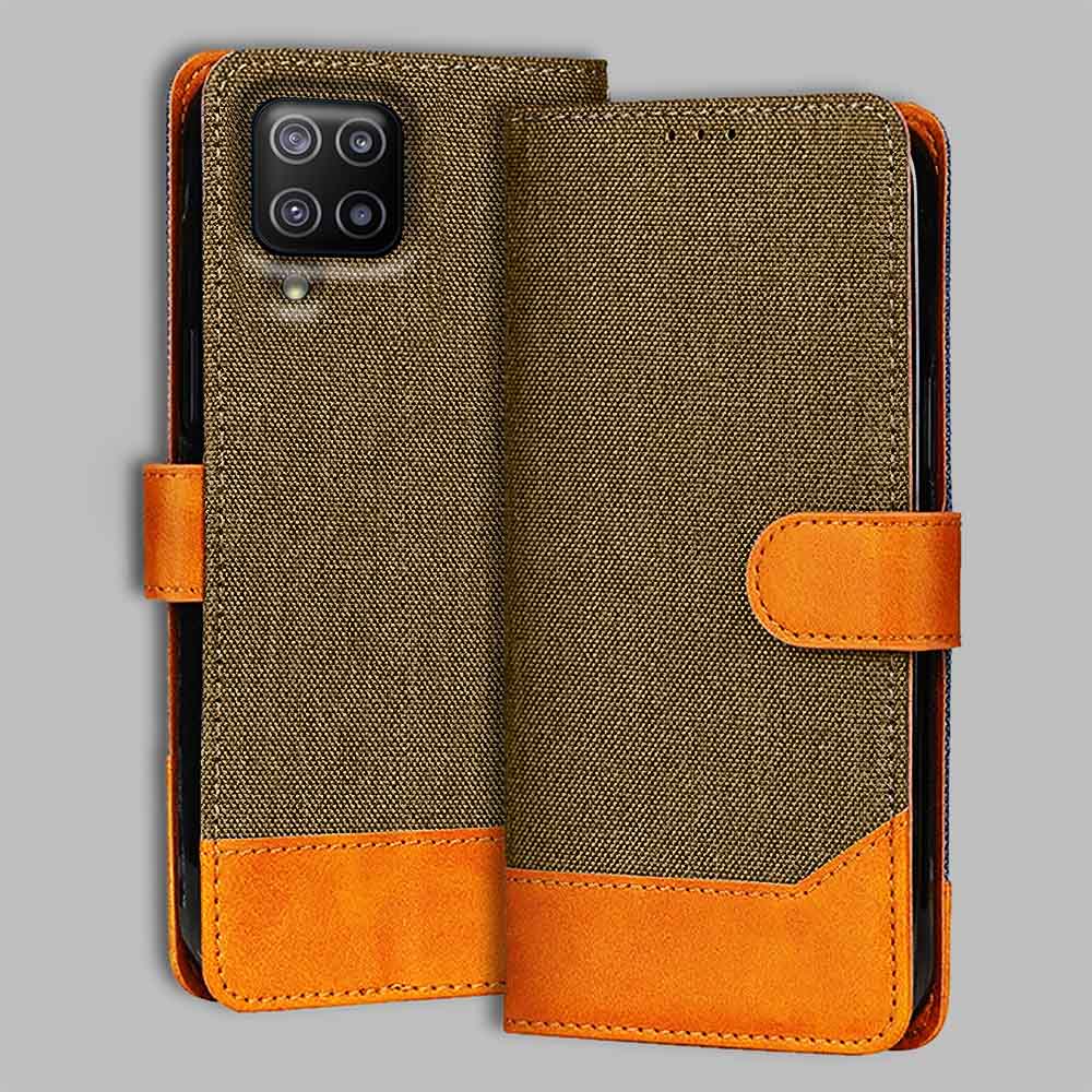 Accesorios Samsung F12 denim flip cover – Dark Brown – Image 1 #color_dark b