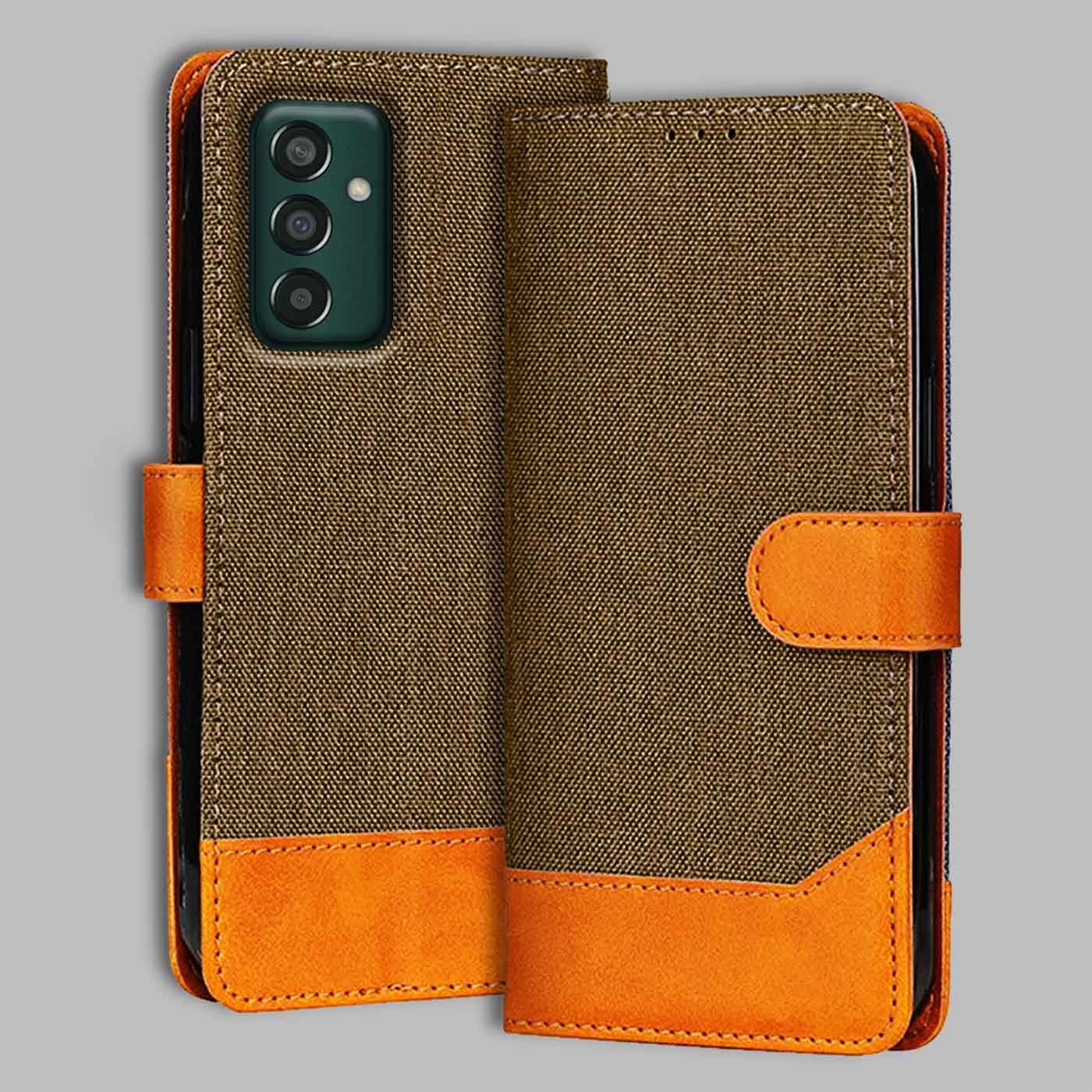 Accesorios Samsung F13 4G denim flip cover – Dark Brown – Image 1 #color_dark b