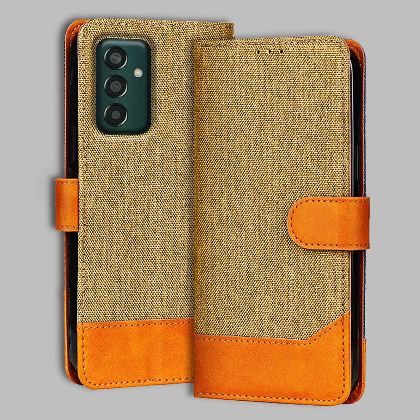 Accesorios Samsung F13 4G denim flip cover – Light Brown – Image 1 #color_light b
