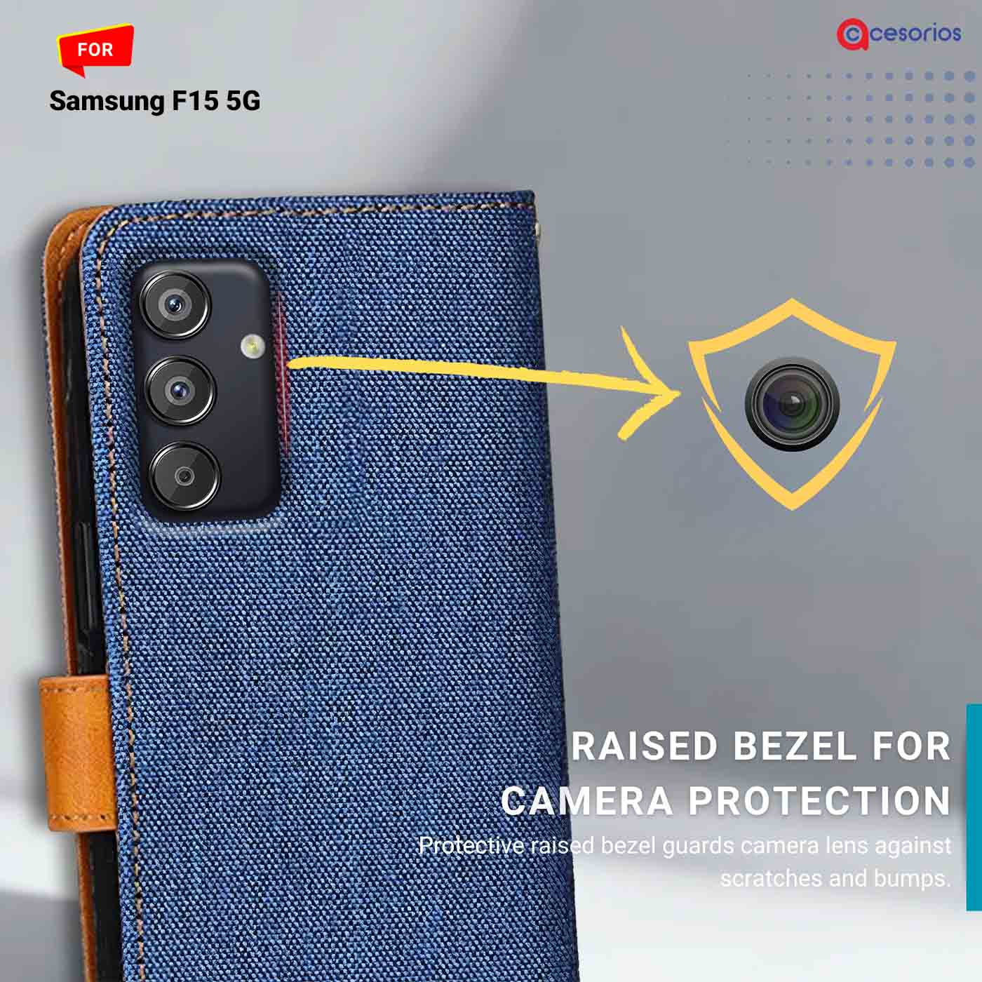 Denim & Leather back panel — Samsung F15 5G in Blue mobile case