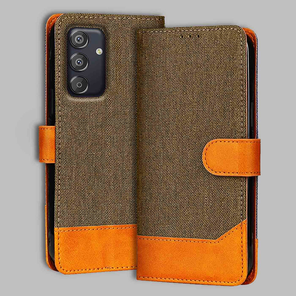 Samsung F15 5G flip cover in Dark Brown — front view by Accesorios