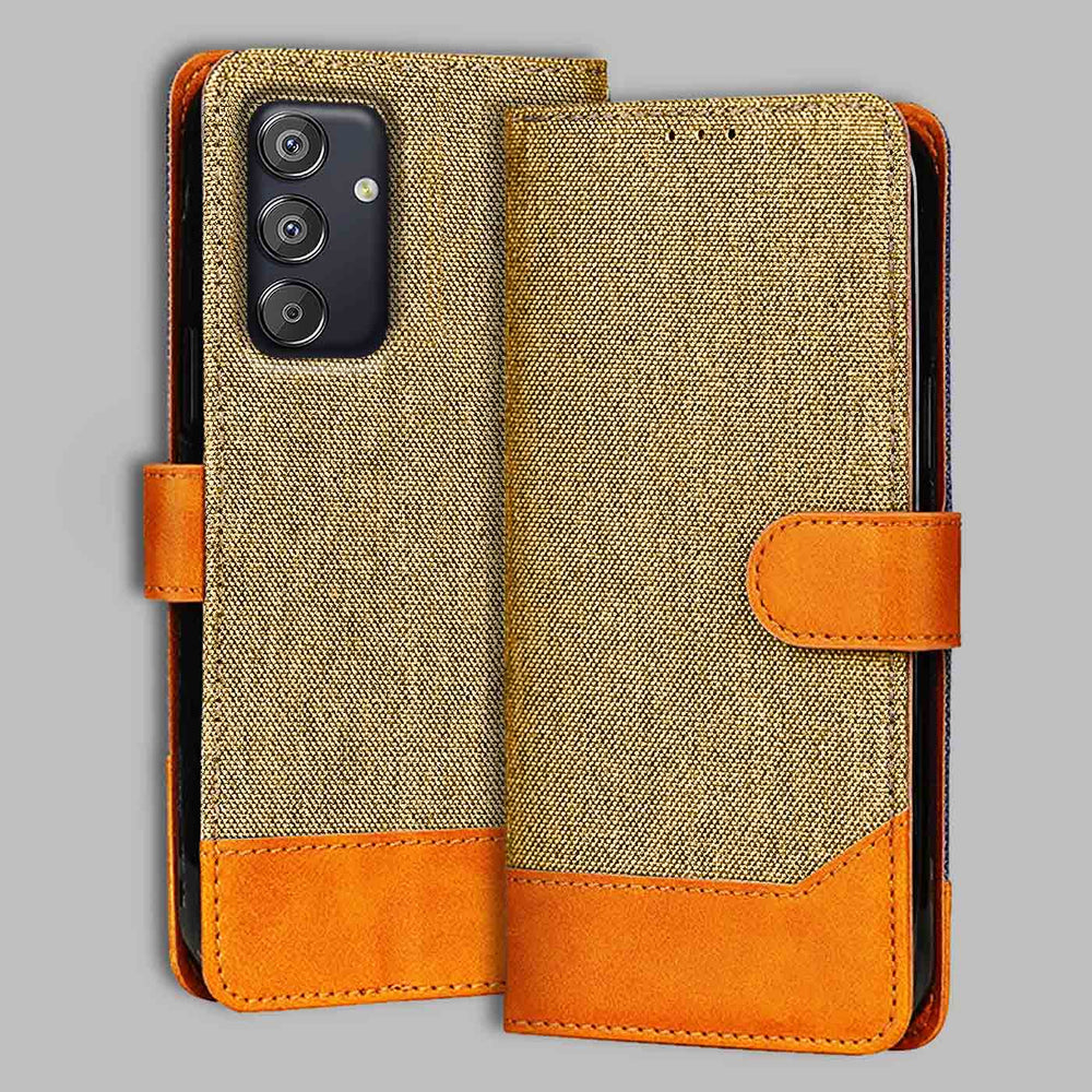 Samsung F15 5G flip cover in Light Brown — front view by Accesorios