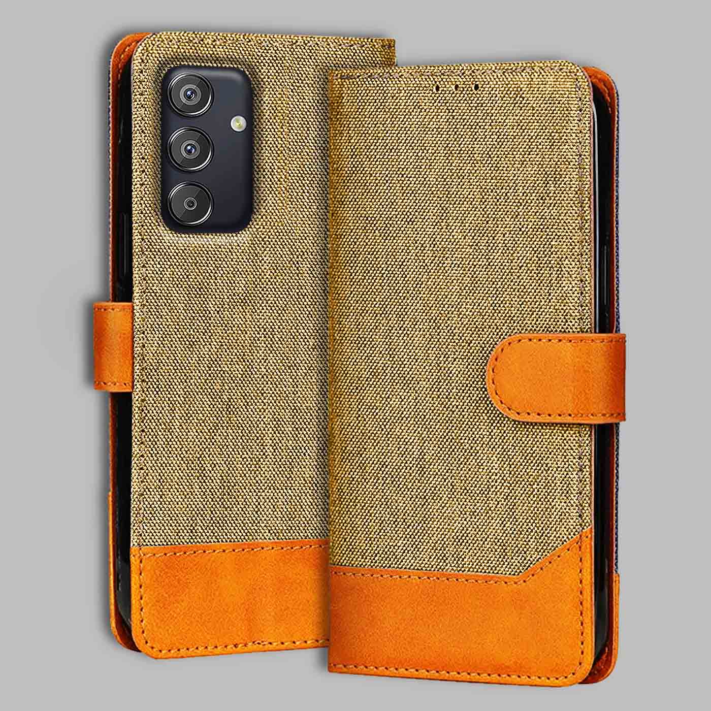 Accesorios Samsung F15 5G denim flip cover – Light Brown – Image 1 #color_light b