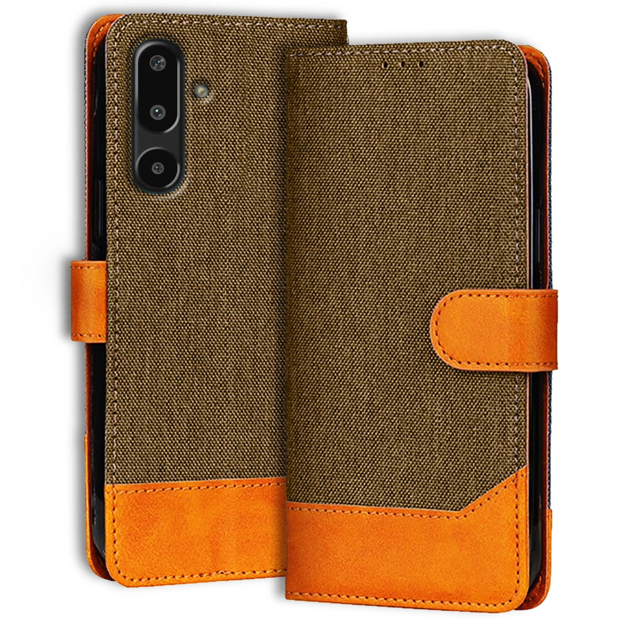 Accesorios Samsung F16 5G denim flip cover – Dark Brown – Image 1 #color_dark brown