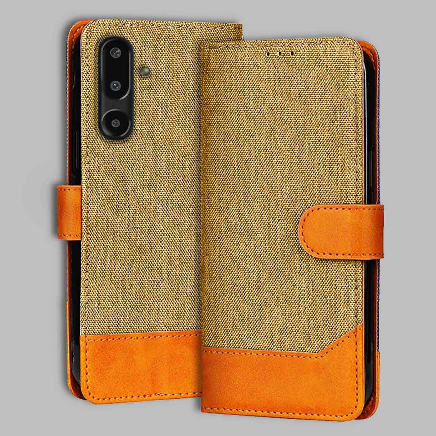 Accesorios Samsung F16 5G denim flip cover – Light Brown – Image 1 #color_light b