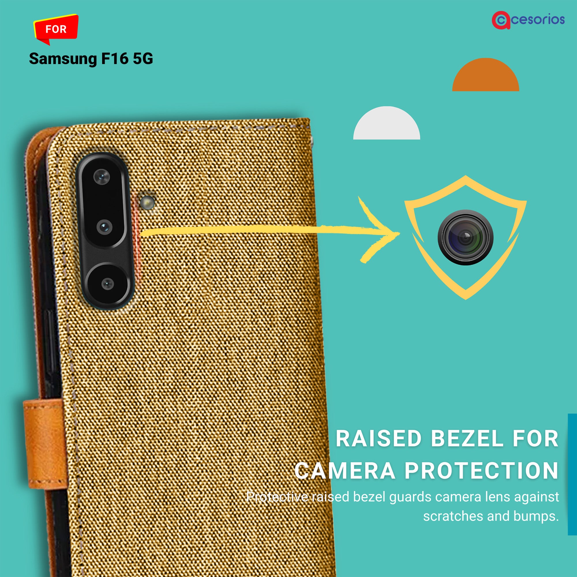 Accesorios Samsung F16 5G denim flip cover – Light Brown – Image 2 #color_light brown