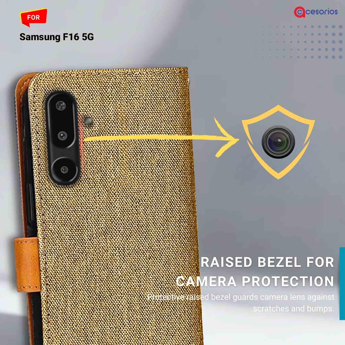 Denim & Leather back panel — Samsung F16 5G in Light Brown mobile case