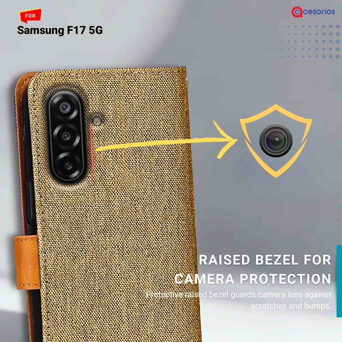 Accesorios Samsung F17 5G denim flip cover – Light Brown – Image 2 #color_light b
