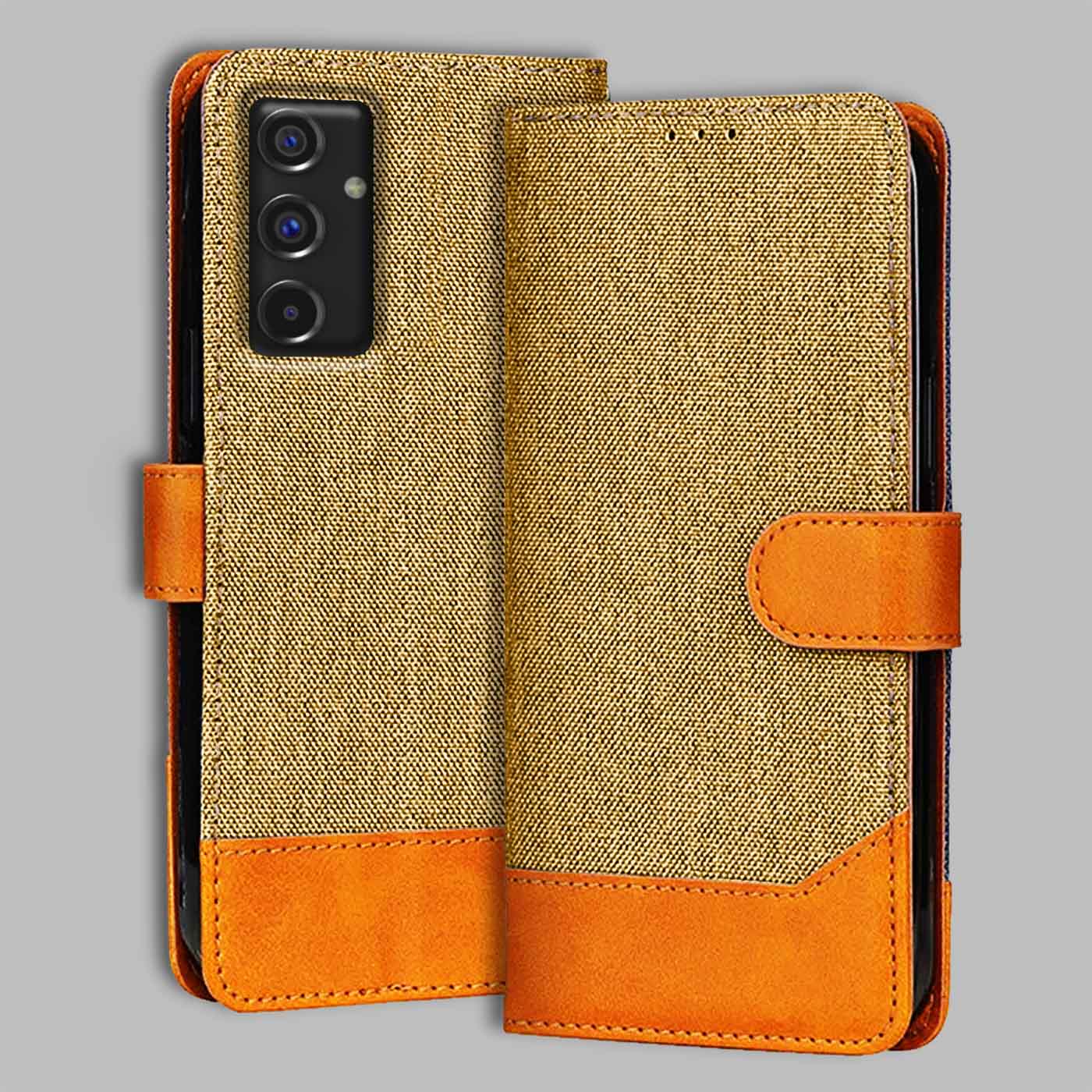 Accesorios Samsung F34 5G denim flip cover – Light Brown – Image 1 #color_light b