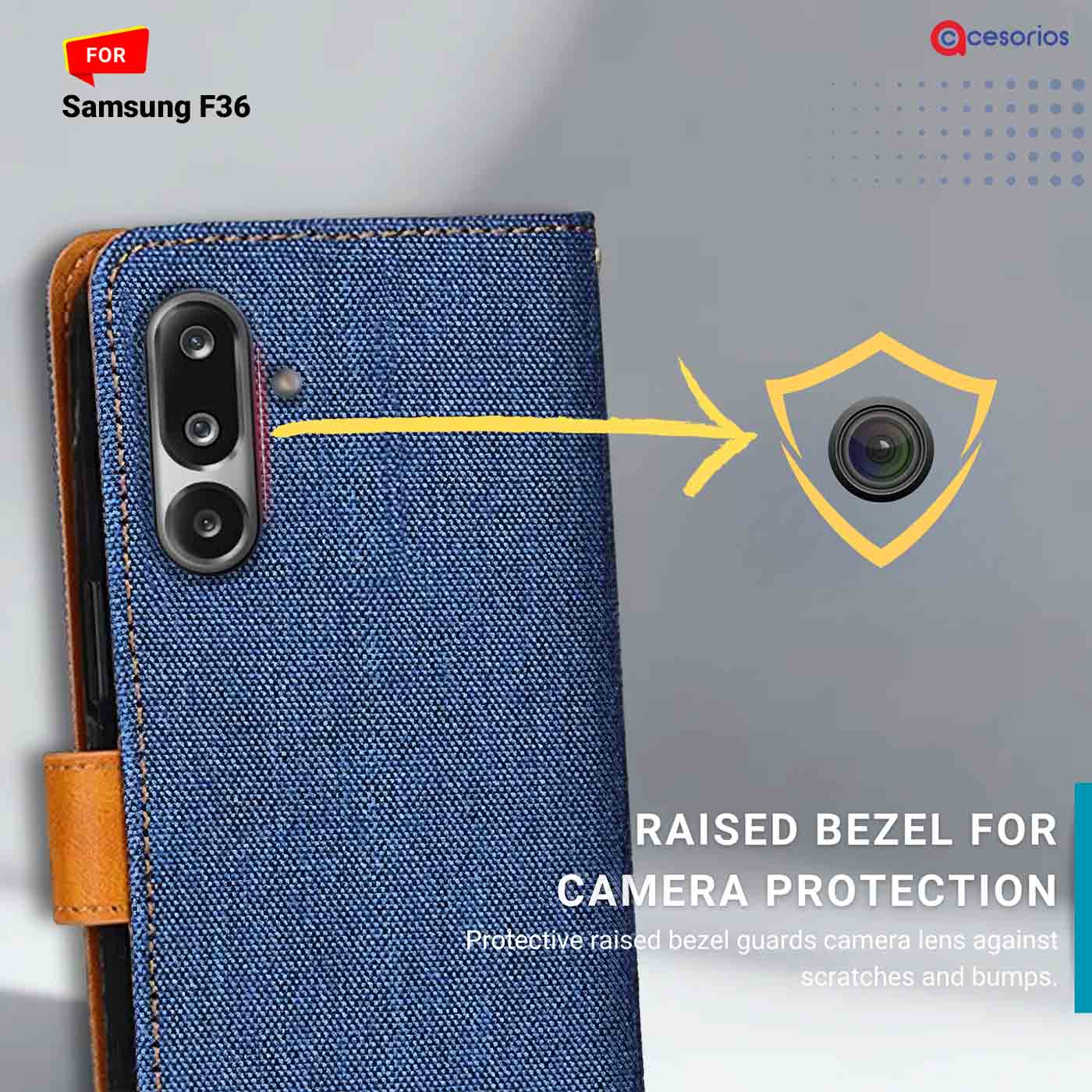 Denim & Leather back panel — Samsung F36 5G in Blue mobile case