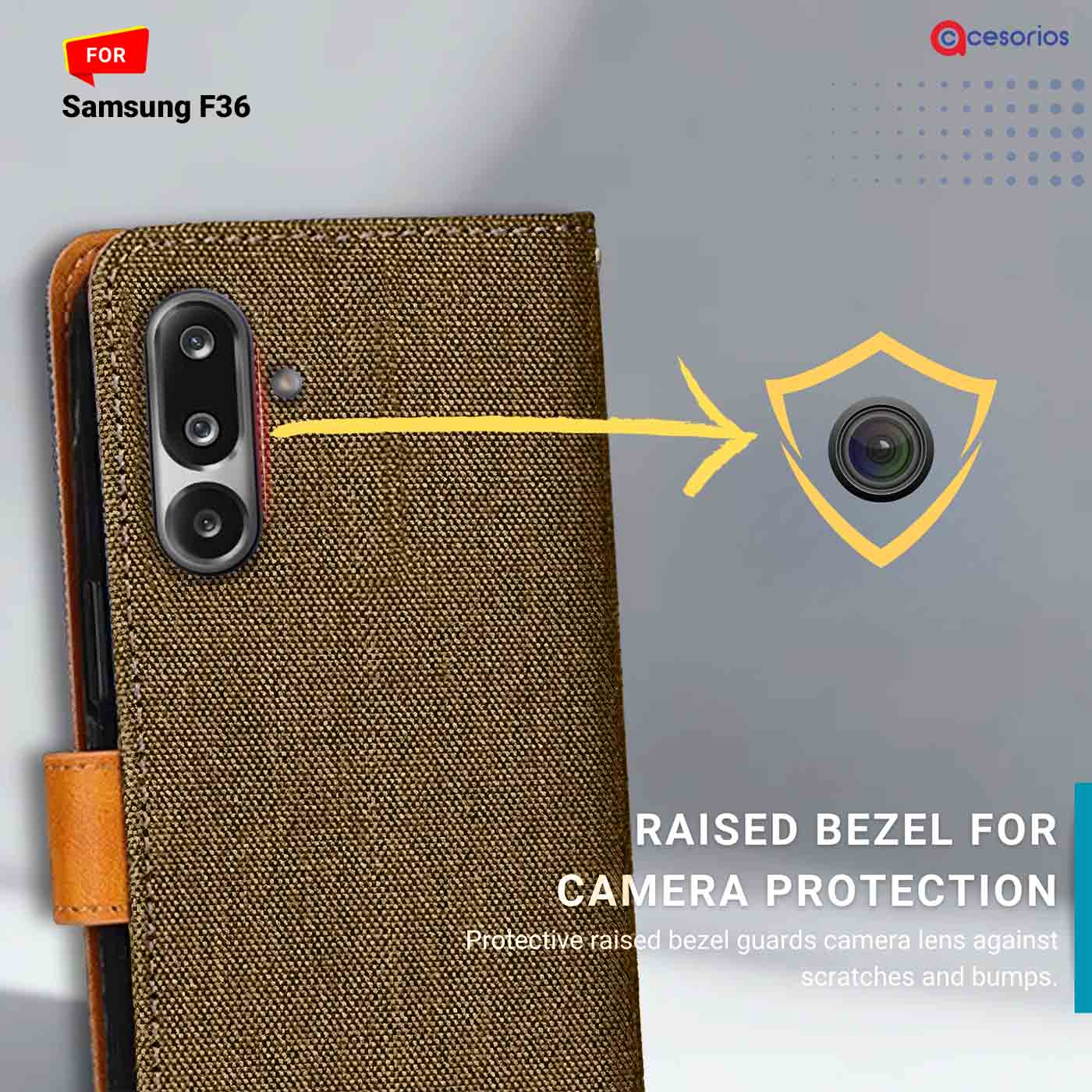 Denim & Leather back panel — Samsung F36 5G in Dark Brown mobile case