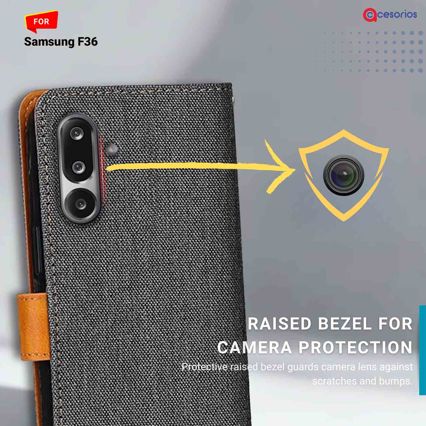 Accesorios Samsung F36 denim flip cover – Grey – Image 2 #color_